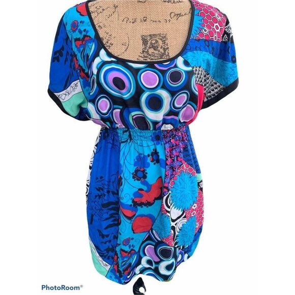 🍒 2/$20 🍒 Bright Fun Colored Pattern Baby Doll Blouse Medium - Picture 1 of 4